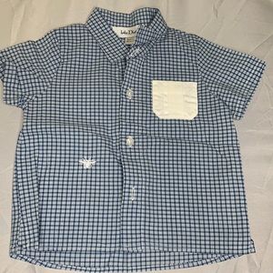 Baby Boy “Dior” blue checkered Button Down Shirt size 9 months